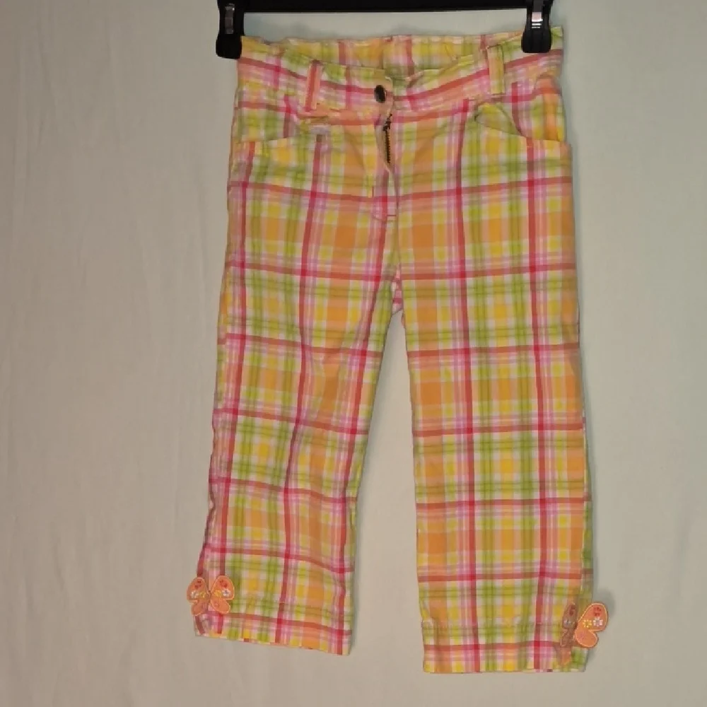 Gymboree Multicolor Plaid Cotton Capris With Butterflies Size 8